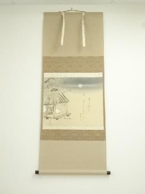 小栗千秋筆　芭蕉句画賛　月早し　肉筆紙本掛軸（共箱）